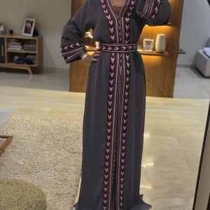CAFTAN  Gris souris2 pieces en crepe de soie double avec satin de soie